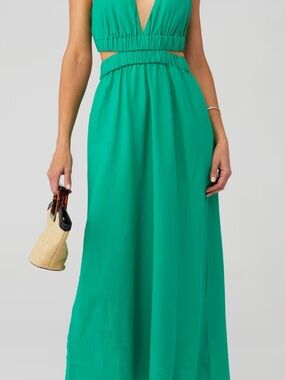 Green V-Neck Elastic Waist Maxi Dress